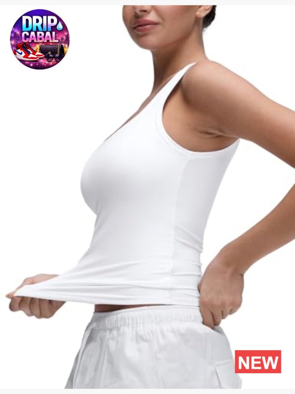 Scoop Neck Tank Top - Soft Double Lined Cropped Basic Sleeveless Shirt - Picture 3 of 6